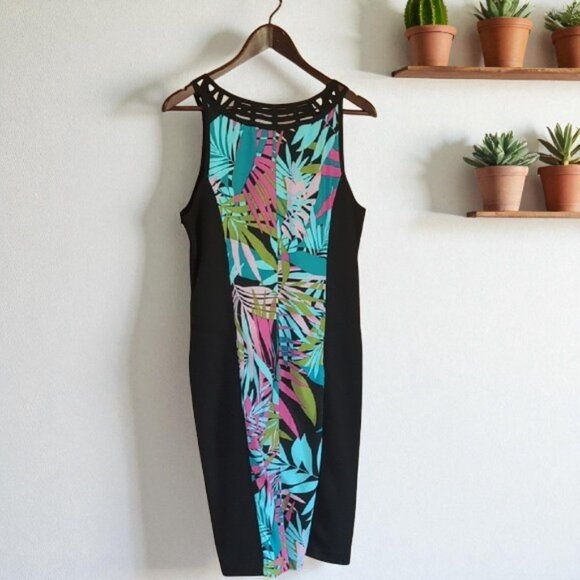 Tropical Print Black Dress - Picture 2 of 4